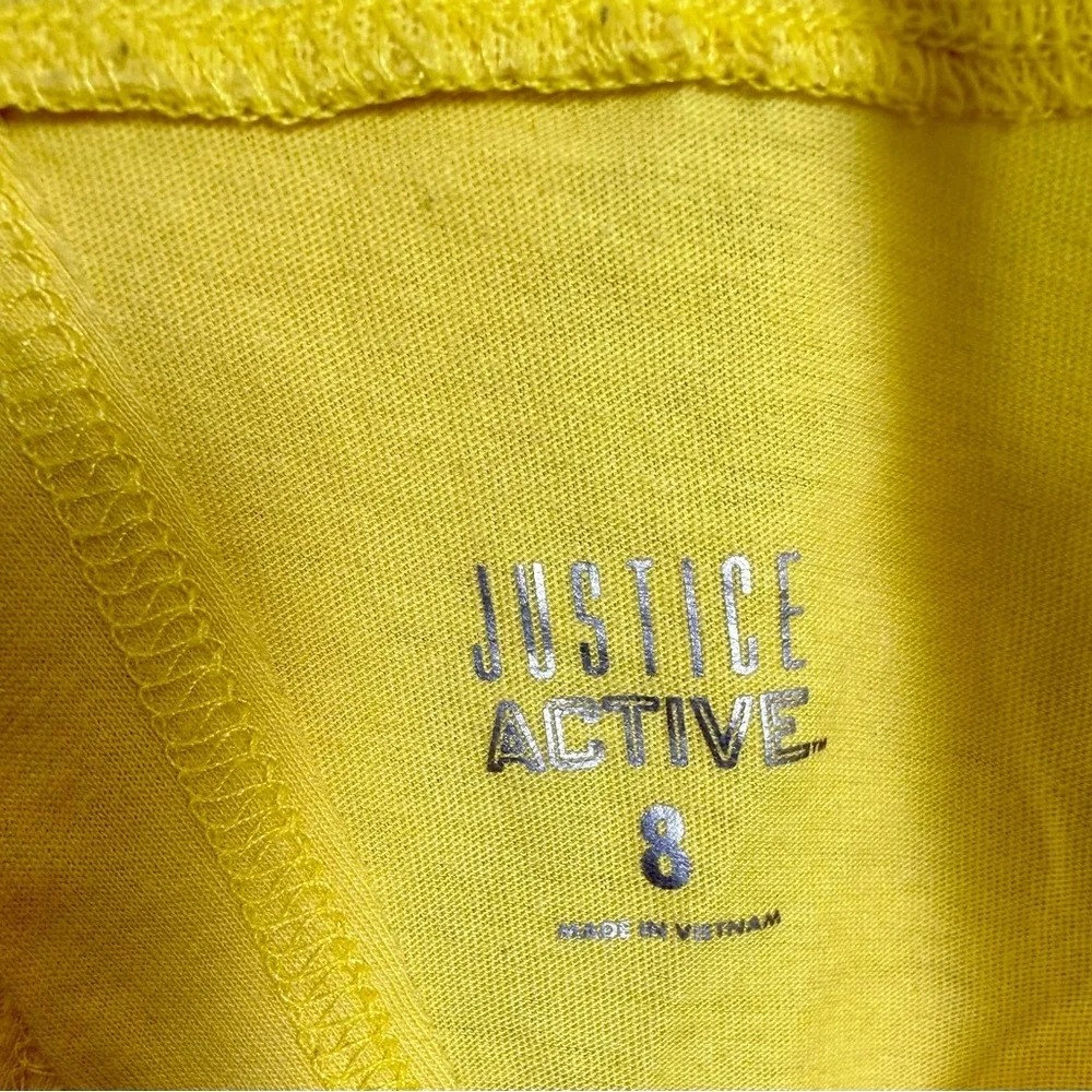 Justice Active Girls Yellow Black Graphic Athletic Top Built-In Sports Bra /Sz 8